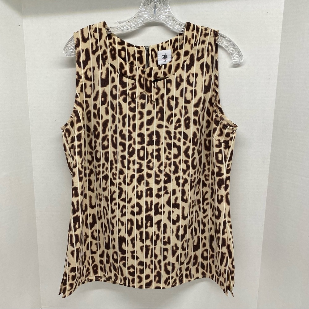 CAbi Ginger Medium Leopard Animal Print Sleeveless Cut Out Neckline Zip Back Top